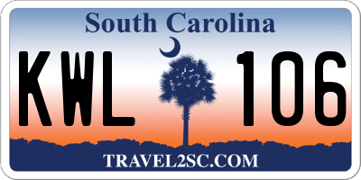 SC license plate KWL106