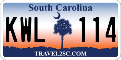 SC license plate KWL114