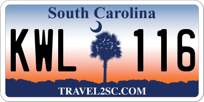 SC license plate KWL116