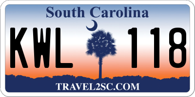 SC license plate KWL118