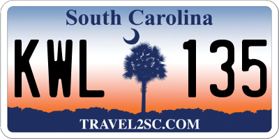 SC license plate KWL135