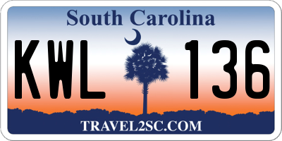 SC license plate KWL136