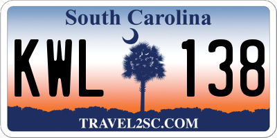 SC license plate KWL138