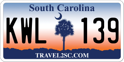 SC license plate KWL139