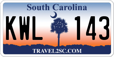 SC license plate KWL143