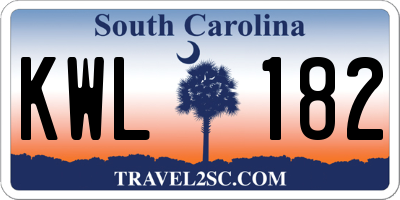 SC license plate KWL182
