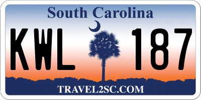 SC license plate KWL187