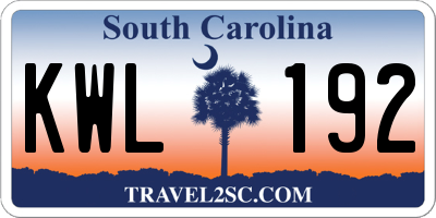 SC license plate KWL192