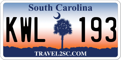 SC license plate KWL193