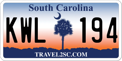 SC license plate KWL194