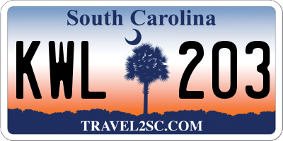 SC license plate KWL203
