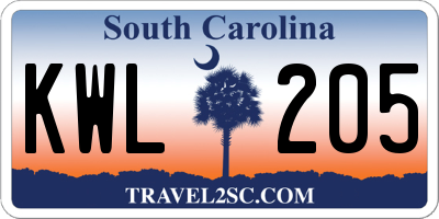 SC license plate KWL205