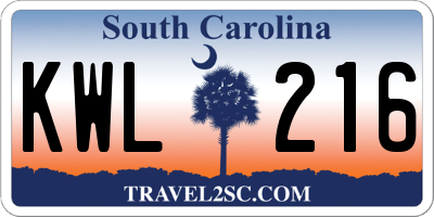 SC license plate KWL216