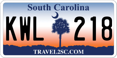 SC license plate KWL218