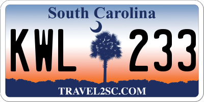 SC license plate KWL233