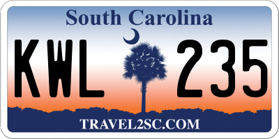 SC license plate KWL235