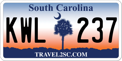 SC license plate KWL237
