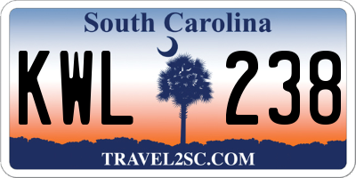 SC license plate KWL238