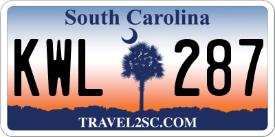 SC license plate KWL287