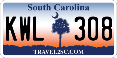 SC license plate KWL308