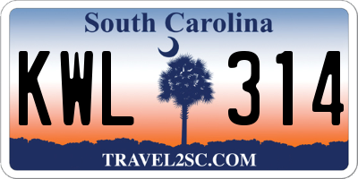 SC license plate KWL314