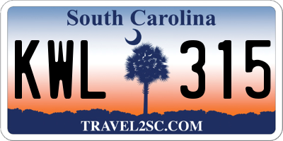 SC license plate KWL315