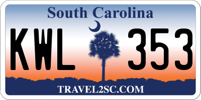 SC license plate KWL353
