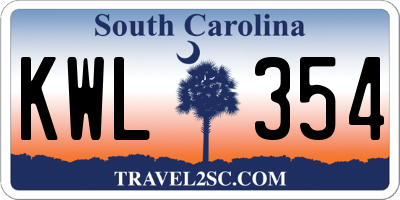 SC license plate KWL354