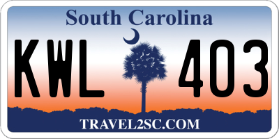 SC license plate KWL403