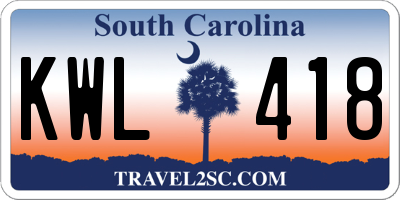 SC license plate KWL418