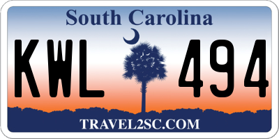 SC license plate KWL494