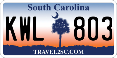 SC license plate KWL803