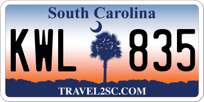 SC license plate KWL835