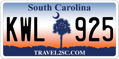 SC license plate KWL925