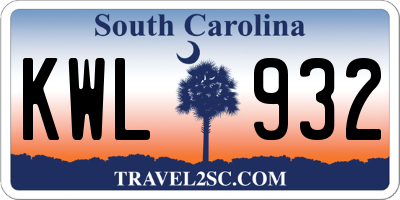 SC license plate KWL932