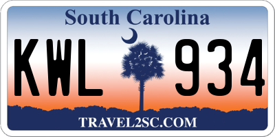SC license plate KWL934