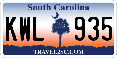 SC license plate KWL935