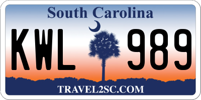 SC license plate KWL989