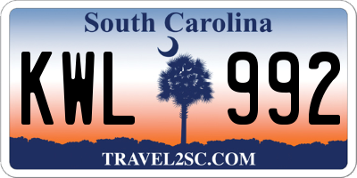 SC license plate KWL992