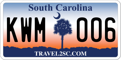 SC license plate KWM006
