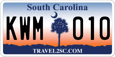 SC license plate KWM010