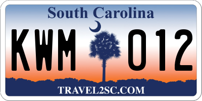 SC license plate KWM012