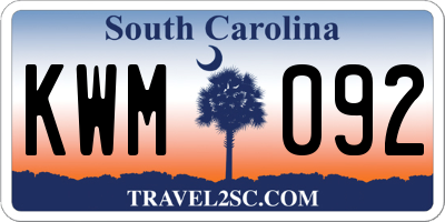 SC license plate KWM092