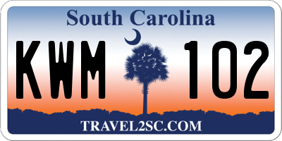SC license plate KWM102