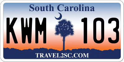 SC license plate KWM103