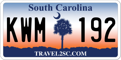 SC license plate KWM192