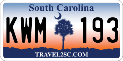 SC license plate KWM193