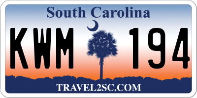 SC license plate KWM194