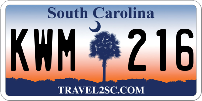SC license plate KWM216