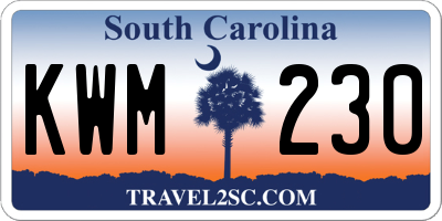 SC license plate KWM230